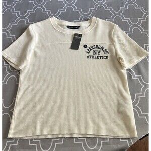 Abercrombie & Fitch Cream Waffle Short Sleeve T-Shirt Logo NWT